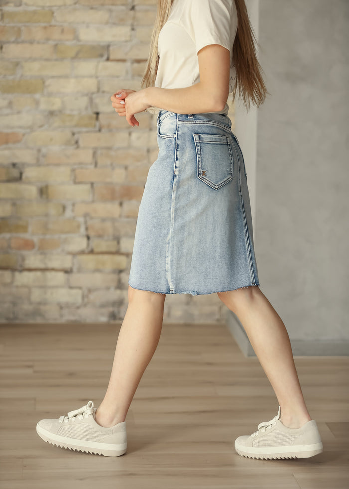 Frankie Light Wash Raw Hem Midi Skirt IC Skirts