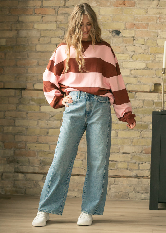Free People® Classic Strawberry Wide Stripe Crew Sweatshirt FF Tops