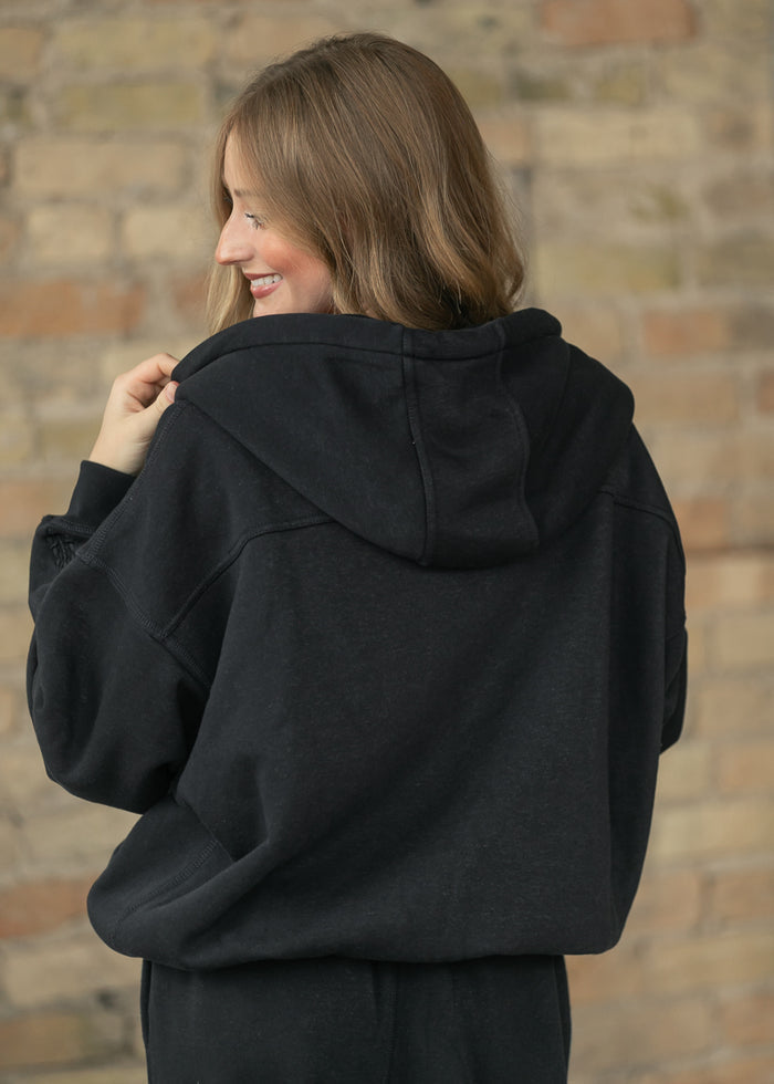 Free People® Final Call Zip Up Black Sweatshirt FF Tops