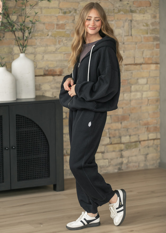 Free People® Final Call Zip Up Black Sweatshirt FF Tops