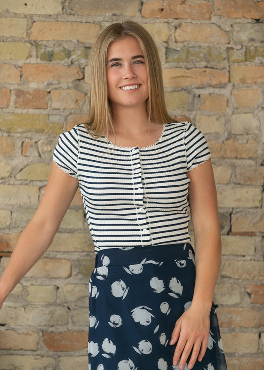 Free People® Most Wanted Cardi FF Tops Navy Stripe