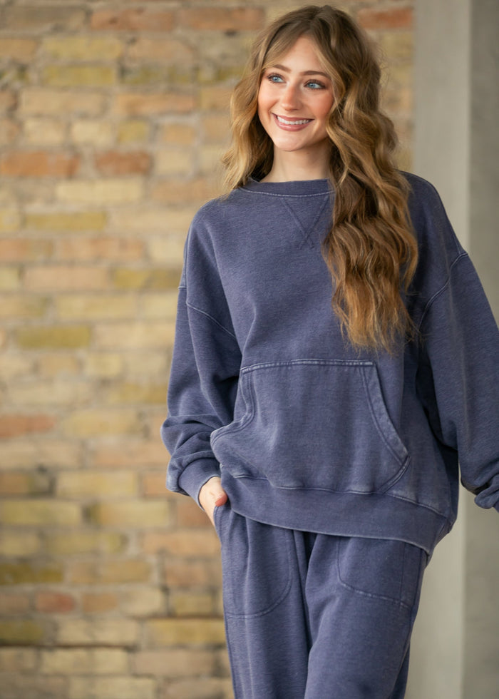 Free People® Navy Slow it Down Pullover FF Tops