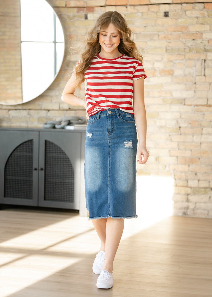 Free People® Nora Red Striped Tee FF Tops