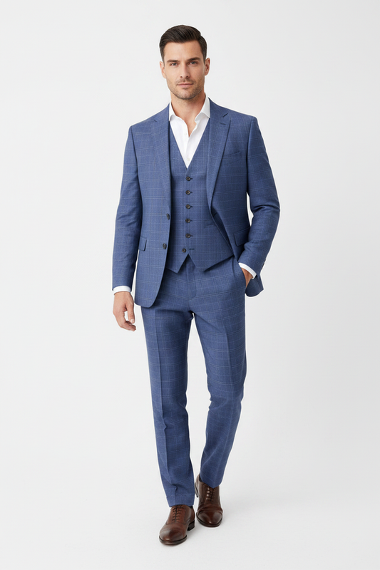 FW1 Navy Abram Jacket - 100% Australian Merino Wool Prince of Wales Check - Savile Row Tailored Three-Piece Suit - Sold Separately - Harrys for Menswear