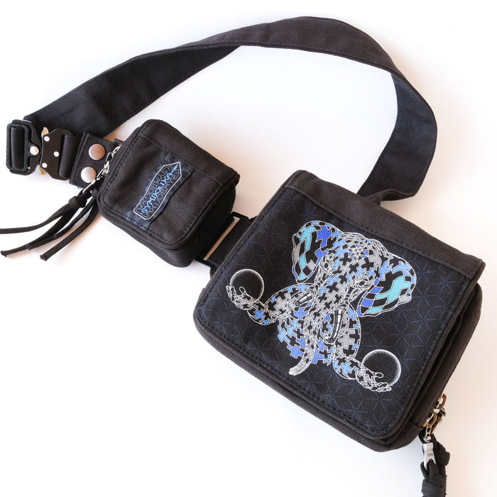 Ganescher Belt Bag — Ganesha Escher Tessellation Art Psychedelic Art Print on Black T-Shirt by Symbolika