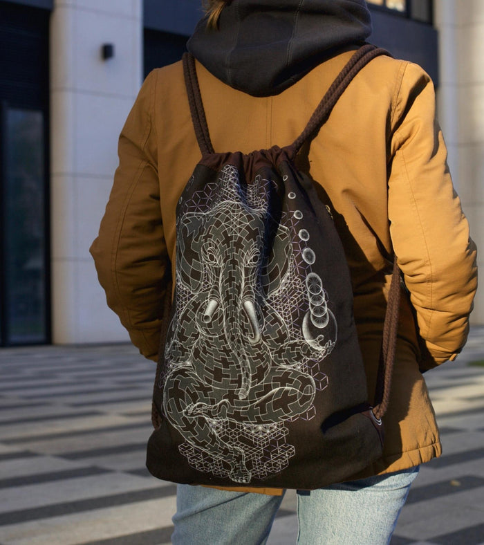 Ganescher Drawstring Bag Drawstring Bag - Back View by Symbolika