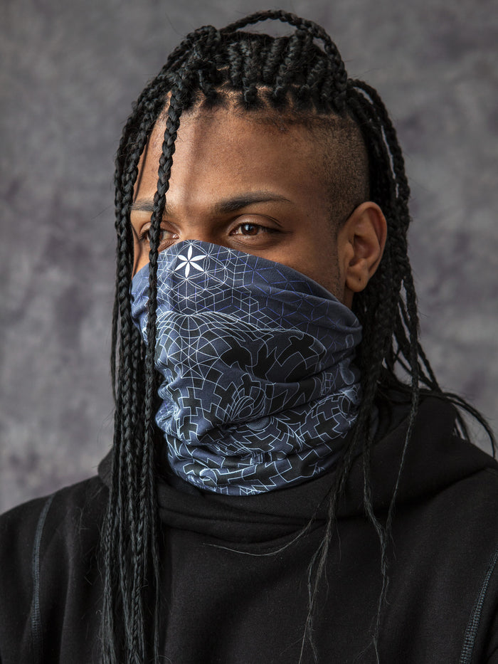 Ganescher Neck Gaiter Grey — visionary art by Symbolika