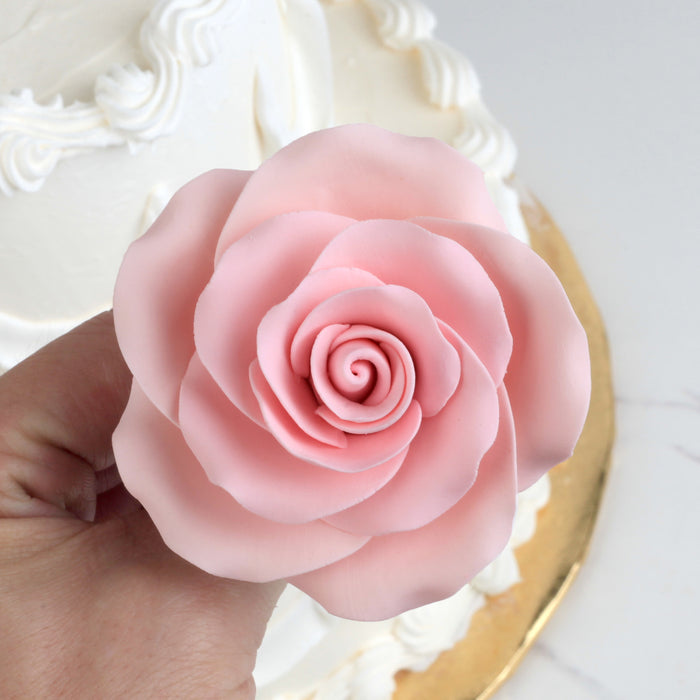 Gumpaste Pink Garden Rose Sugarflower cake toppers perfect for cake decorating fondant cakes & wedding cakes. Handmade ready to use. Wholesale sugarflowers & cake supply.