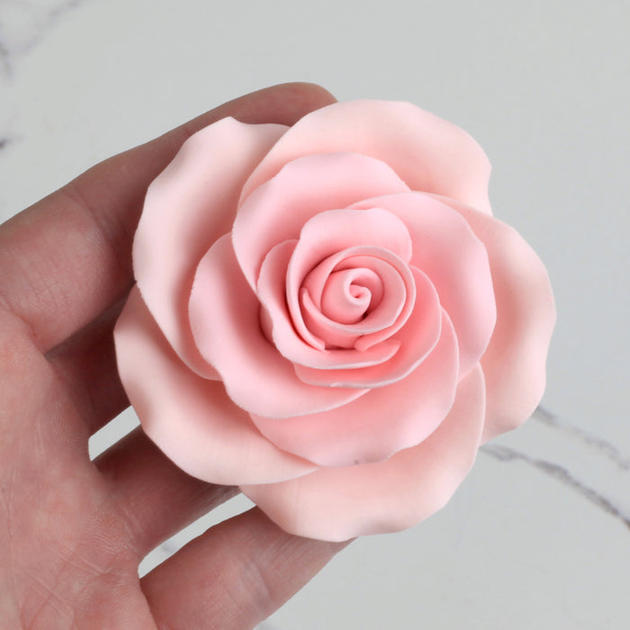 Handmade pink garden rose gumpaste flower cake topper for cake decorators and bakeries