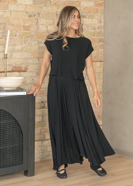Black Gauze Maxi Skirt & Top Set FF Tops