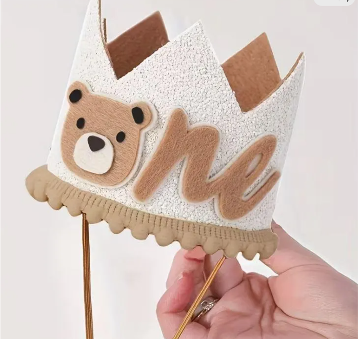 Gender Neutral Teddy Bear First Birthday Party Crown