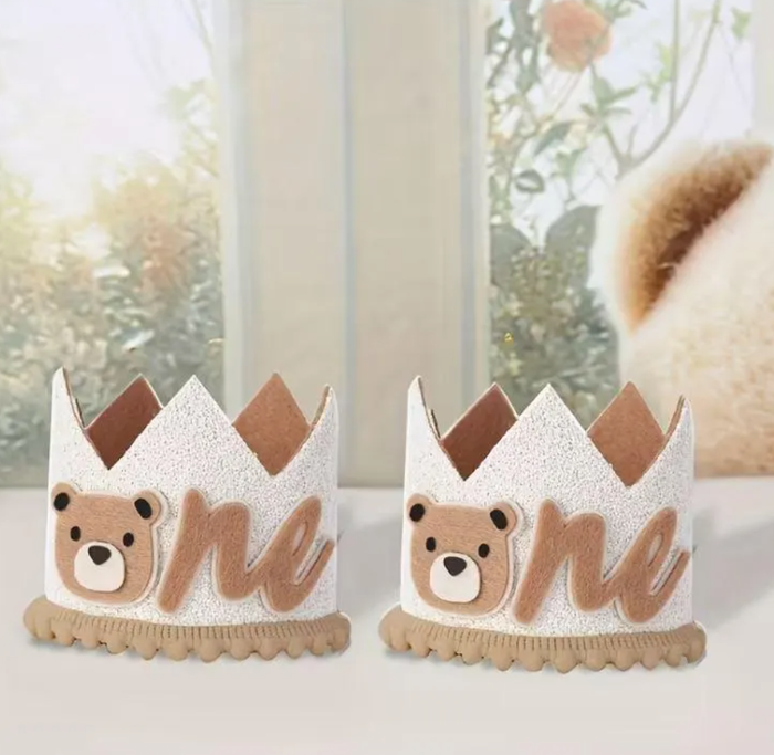 Gender Neutral Teddy Bear First Birthday Party Crown