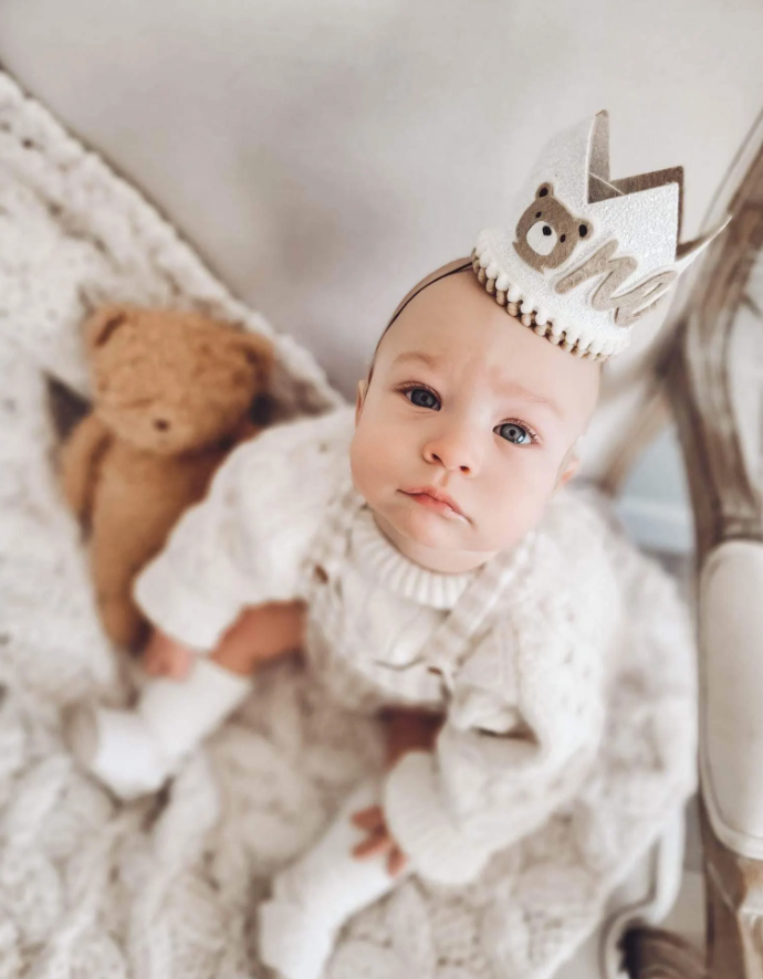 Gender Neutral Teddy Bear First Birthday Party Crown