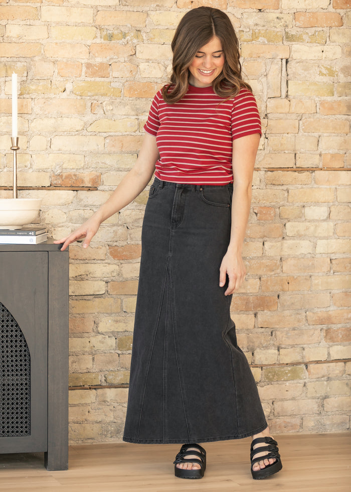 Genevive Black Wash Maxi Denim Skirt IC Skirts