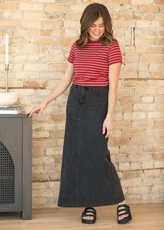 Genevive Black Wash Maxi Denim Skirt IC Skirts