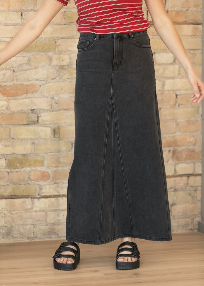 Genevive Black Wash Maxi Denim Skirt IC Skirts