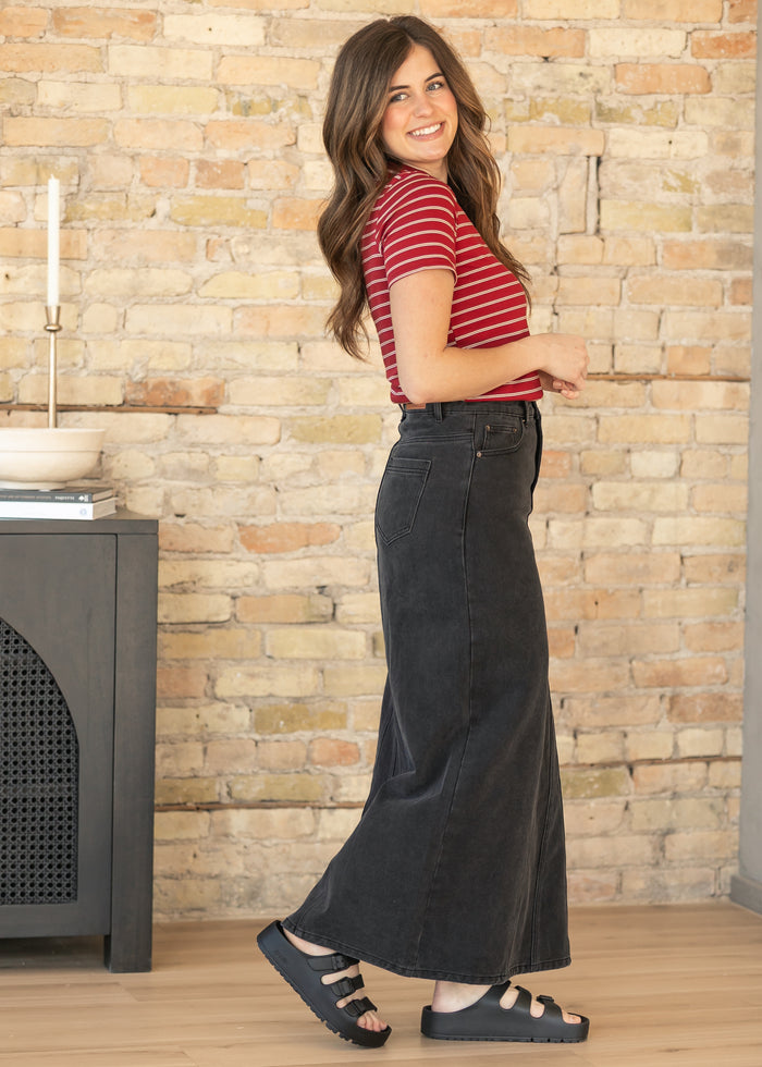 Genevive Black Wash Maxi Denim Skirt IC Skirts
