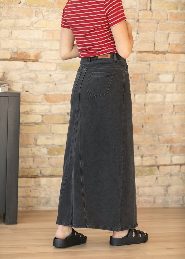 Genevive Black Wash Maxi Denim Skirt IC Skirts
