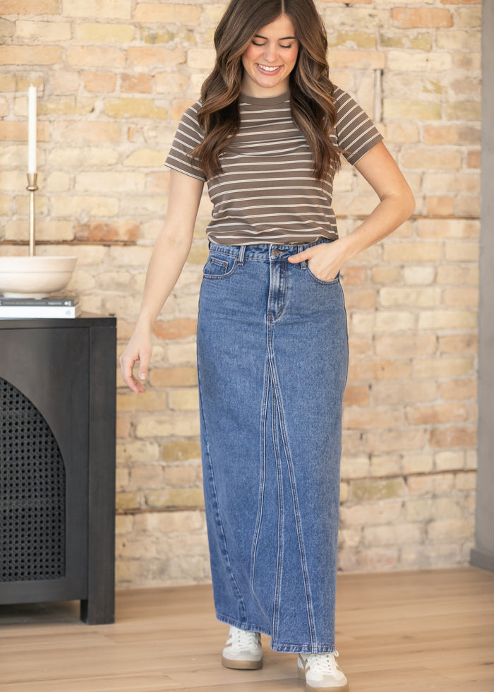 Genevive Medium Wash Maxi Denim Skirt IC Skirts