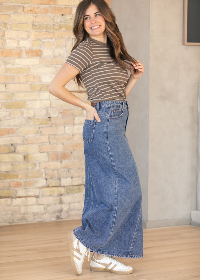 Genevive Medium Wash Maxi Denim Skirt IC Skirts