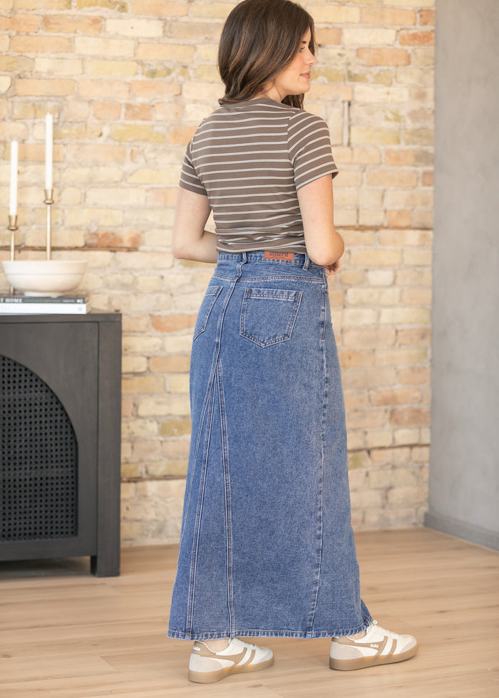 Genevive Medium Wash Maxi Denim Skirt IC Skirts