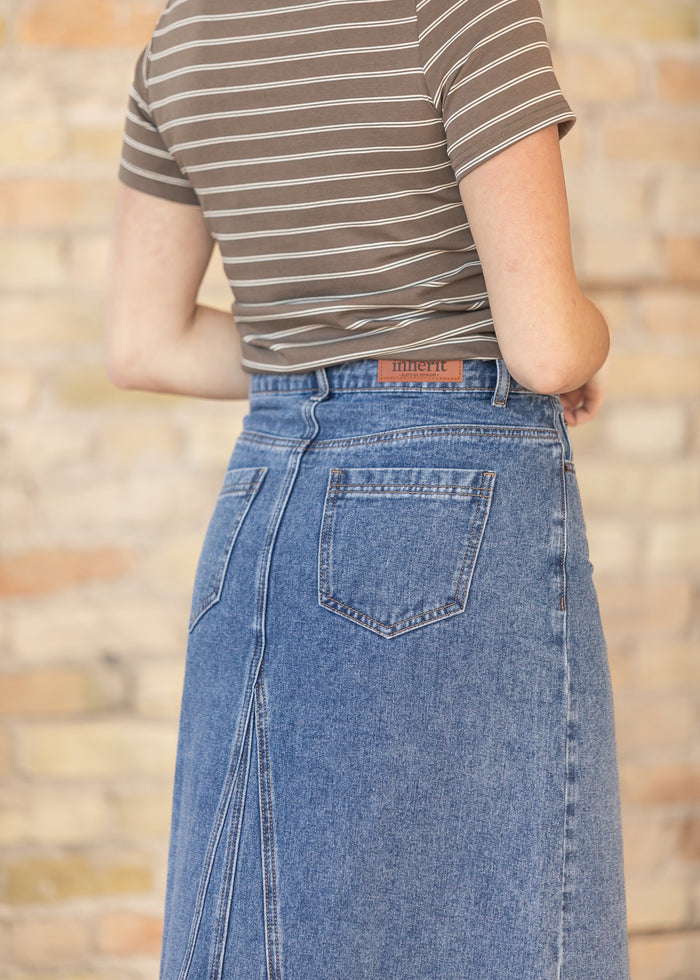 Genevive Medium Wash Maxi Denim Skirt IC Skirts