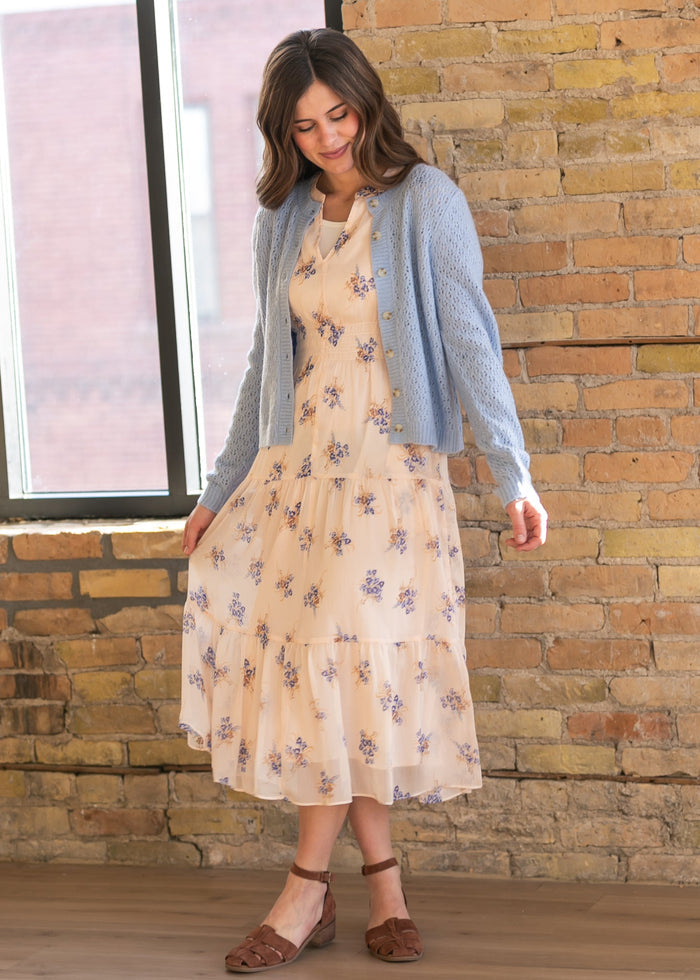 Gina Pink Floral Short Sleeve Tiered Midi Dress IC Dresses