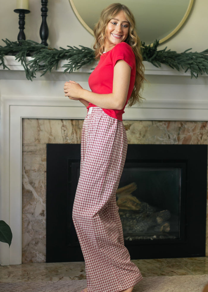 Gingham Elastic Waist Pants FF Pants