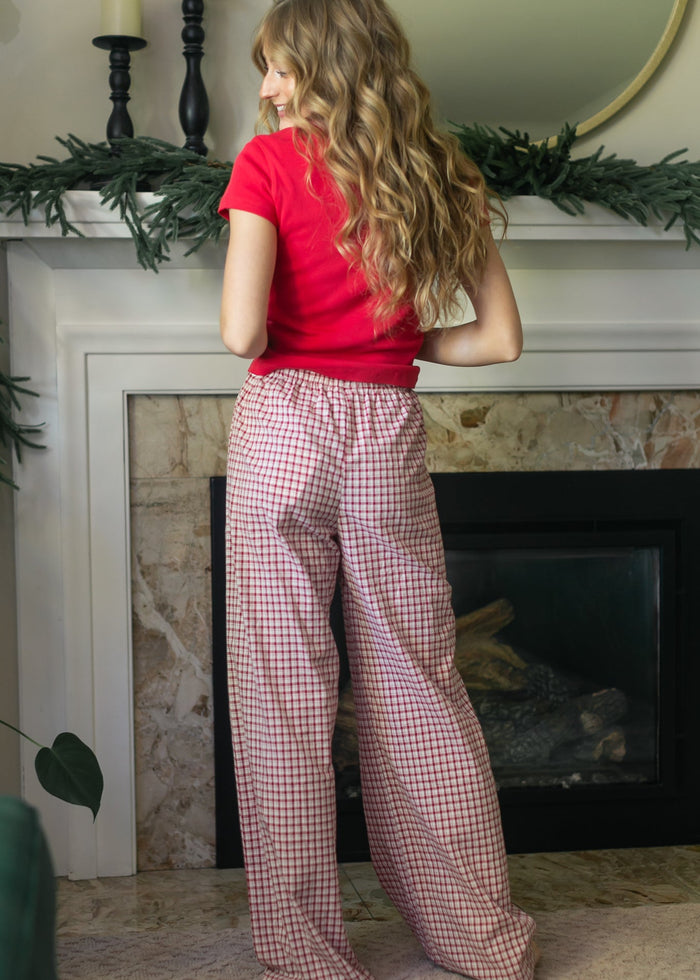 Gingham Elastic Waist Pants FF Pants