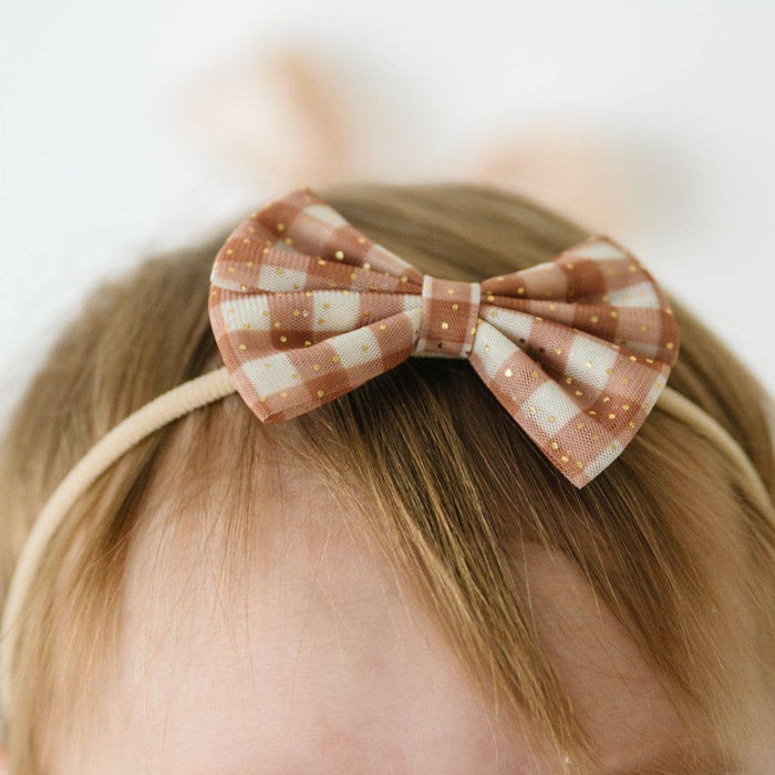 Gingham Printed Tulle Bow Baby Headband - Hair Bows - Fall