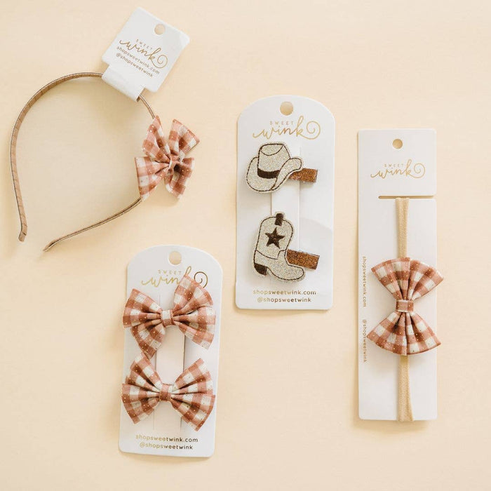 Gingham Printed Tulle Bow Baby Headband - Hair Bows - Fall