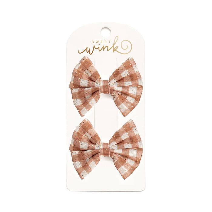 Gingham Printed Tulle Bow Clip Set - Hair Bows - Fall