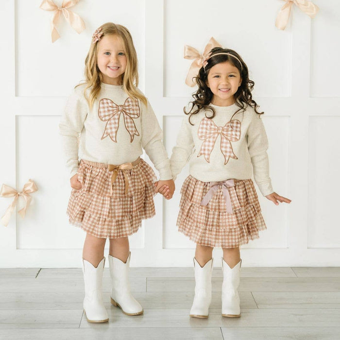 Gingham Printed Tulle Bow Clip Set - Hair Bows - Fall