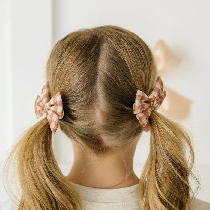 Gingham Printed Tulle Bow Clip Set - Hair Bows - Fall