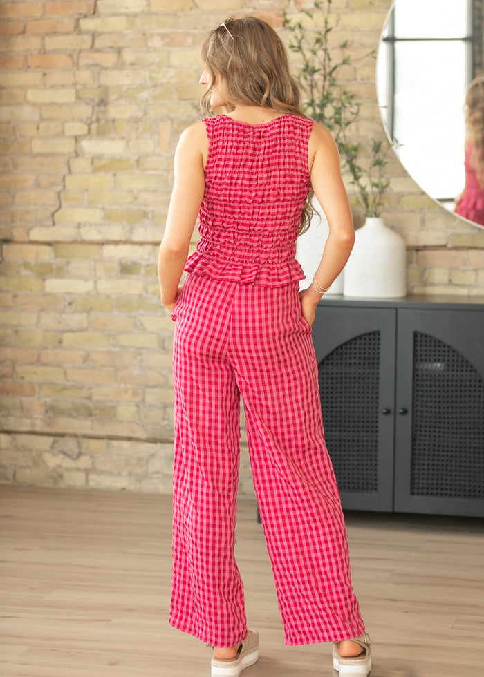 Gingham Smocked Top & Pants Set FF Tops