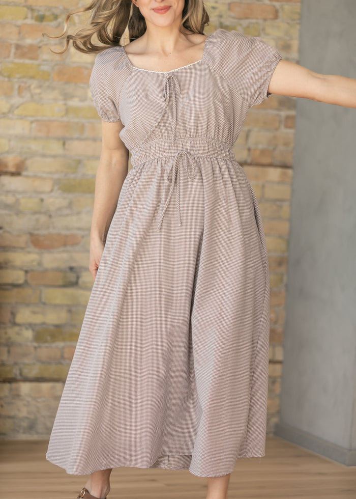 Gingham Sweetheart Neck Maxi Dress FF Dresses