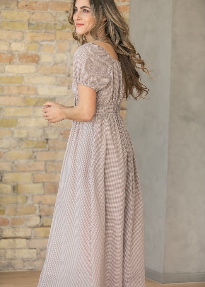Gingham Sweetheart Neck Maxi Dress FF Dresses