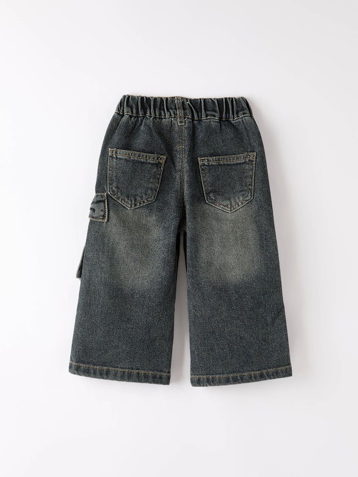 Girls Bow Stretch Wide-Leg Jeans No Belt