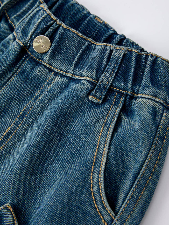 Girls Bow Stretch Wide-Leg Jeans No Belt