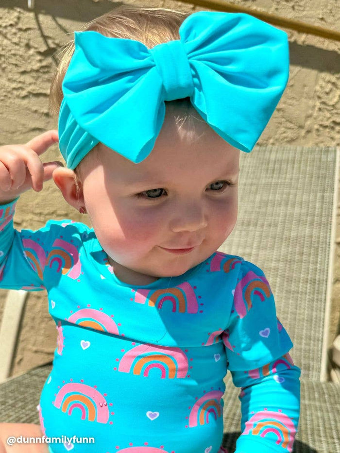 Girls Bright Aqua Swim + Active Bow Headband