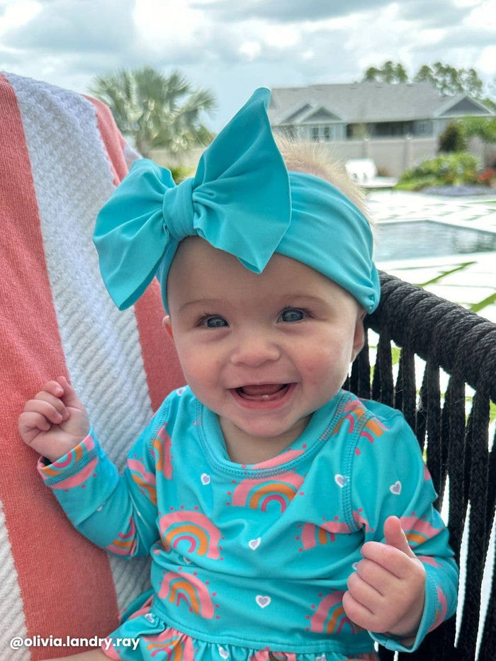 Girls Bright Aqua Swim + Active Bow Headband