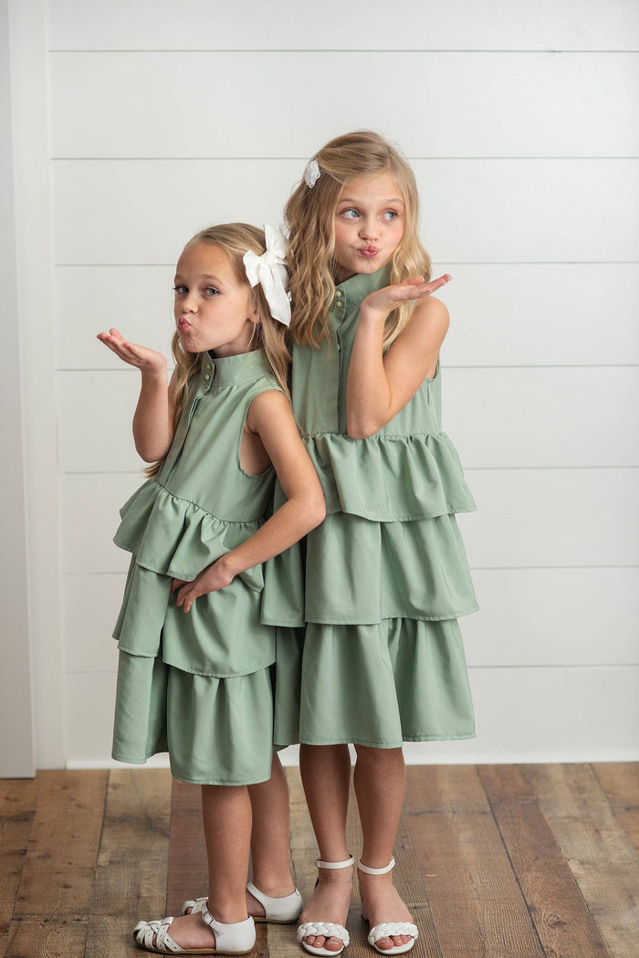 Girls Mint Ruffle Layered High Neck Summer Dress