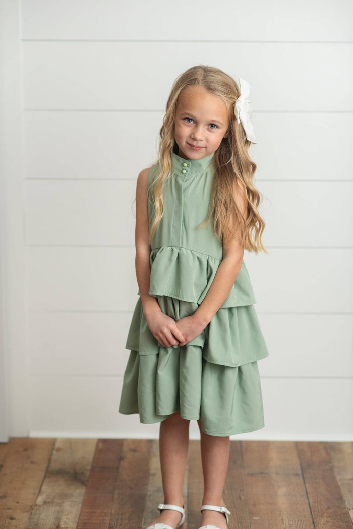 Girls Mint Ruffle Layered High Neck Summer Dress