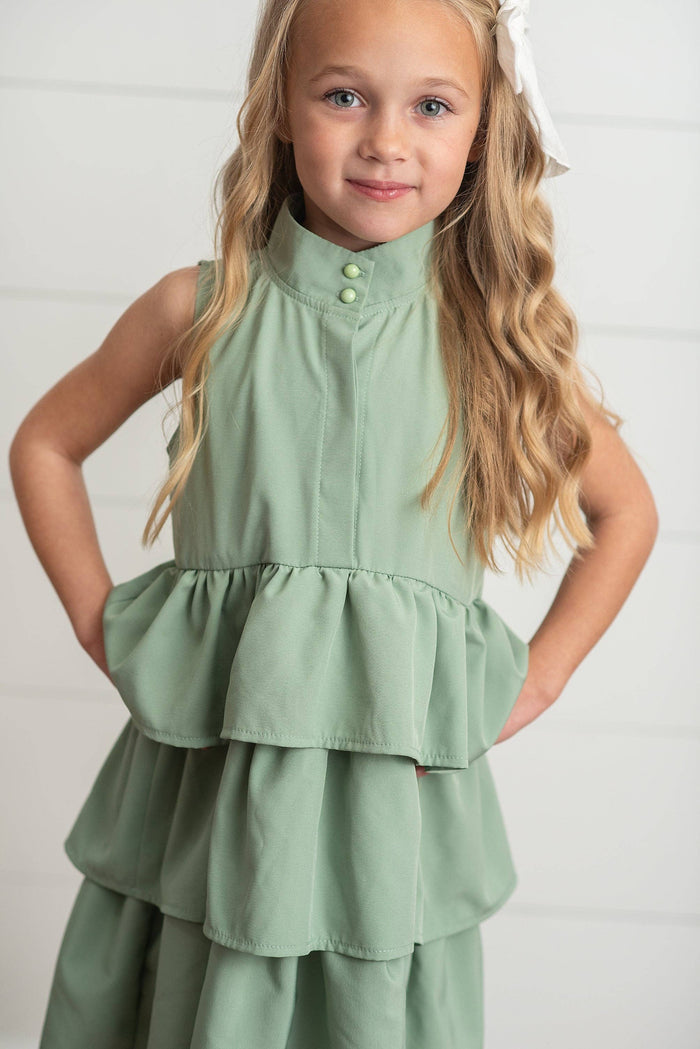 Girls Mint Ruffle Layered High Neck Summer Dress