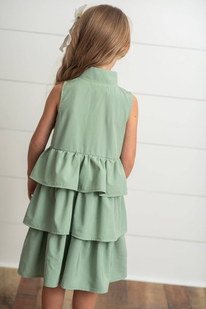 Girls Mint Ruffle Layered High Neck Summer Dress