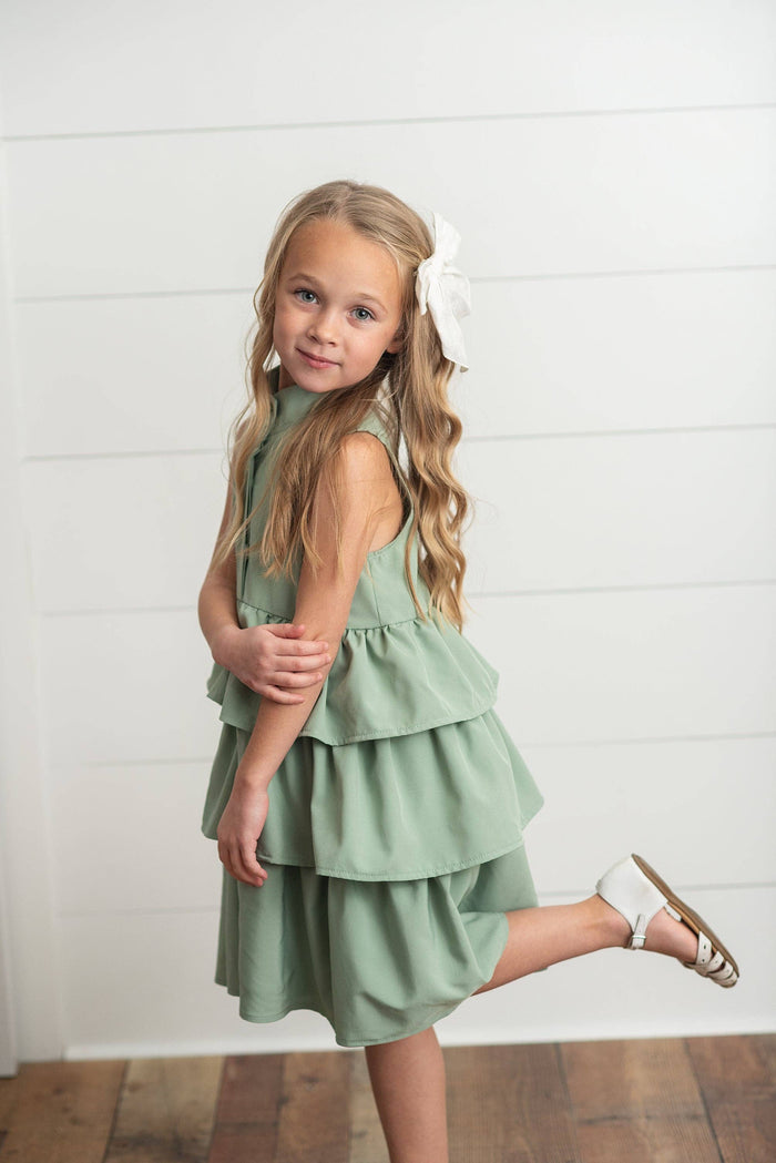 Girls Mint Ruffle Layered High Neck Summer Dress