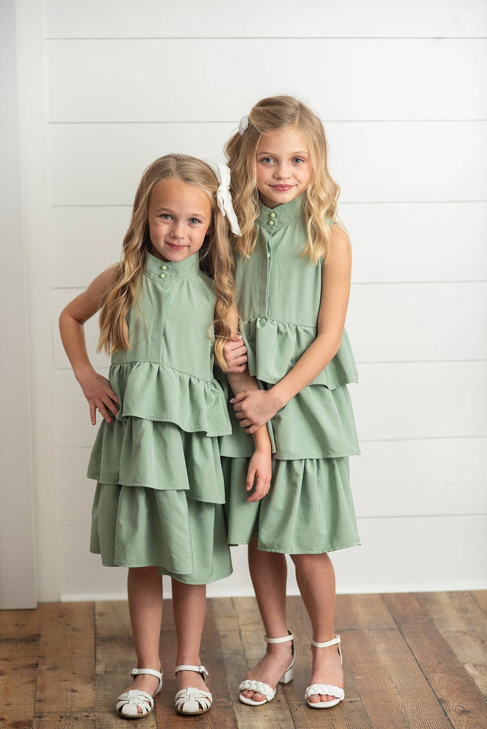 Girls Mint Ruffle Layered High Neck Summer Dress