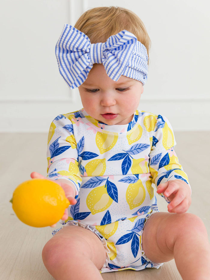 Girls Periwinkle Blue Seersucker Seersucker Swim Bow Headband