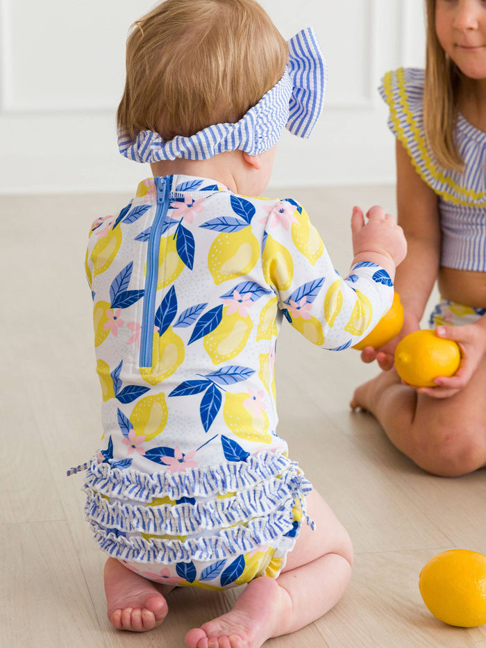 Girls Periwinkle Blue Seersucker Seersucker Swim Bow Headband