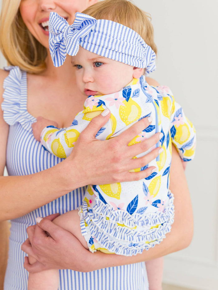 Girls Periwinkle Blue Seersucker Seersucker Swim Bow Headband